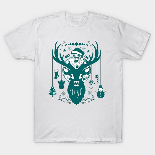 Reindeer antler | deer head green T-Shirt by Jenniferkellyz